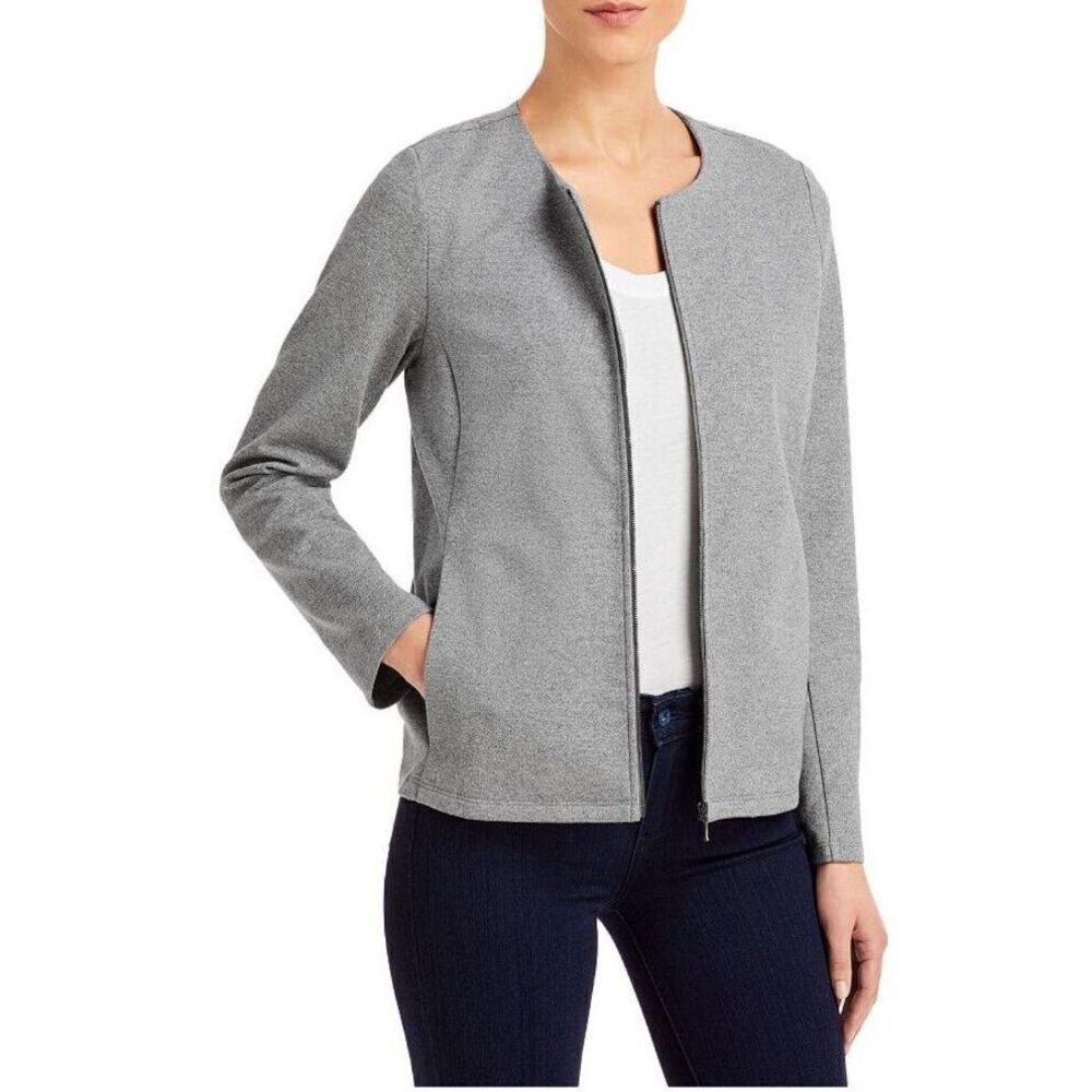 Eileen Fisher Jacket Womens Size Large Gray Round Neck‎ Full Zip Casual Preppy